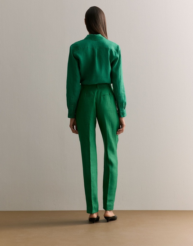 Trenery - Linen Twill Tapered Leg Trouser in Evergreen