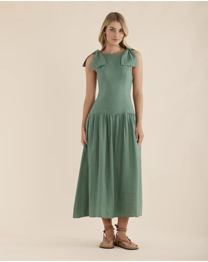 Amelius - Mavie Bow Linen Maxi Dress
