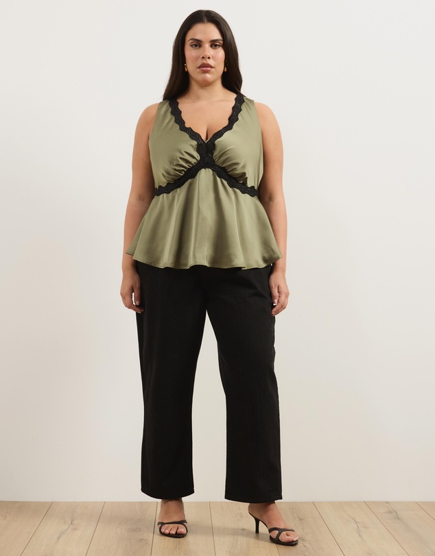 Atmos&Here Curvy - Sylvie Satin Lace Trim Top