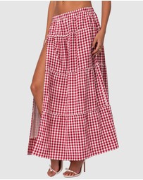 EDIKTED - Gingham Side Slit Tiered Maxi Skirt