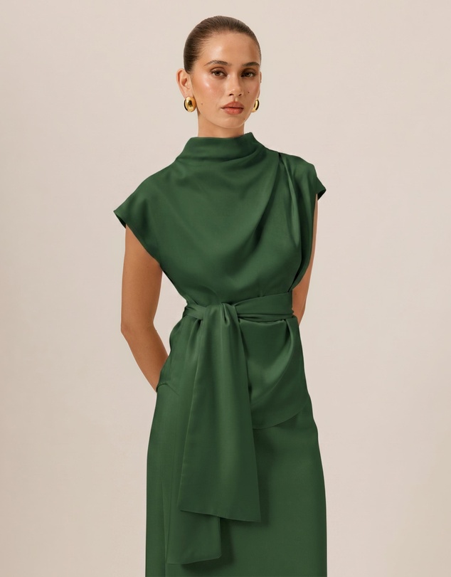 Tussah - Violet Drape Tie Detail Satin Top