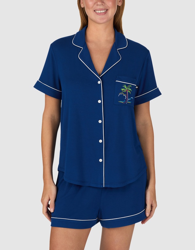 Kate Spade - Modal Button Up Short Sleeve Short Pyjama Set with Embroidery