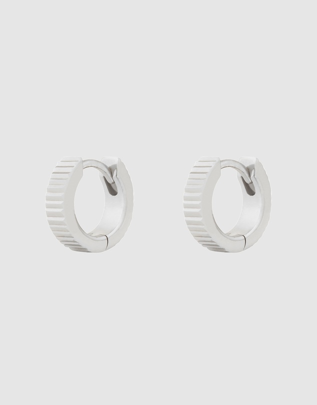 Wanderlust + Co - Ribbed Bar Silver 8mm Baby Huggie Earrings