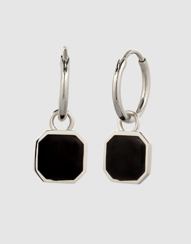 Kuzzoi - ICONIC EXCLUSIVE - Enamel Octagon Hoop Earrings in 925 Silver
