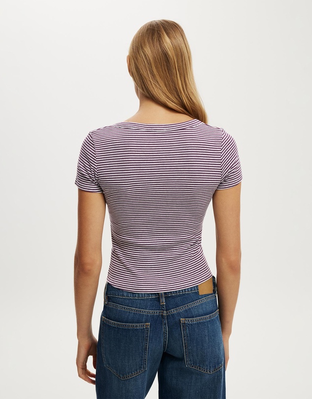 Cotton On - Goldie Rib V Neck Short Sleeve