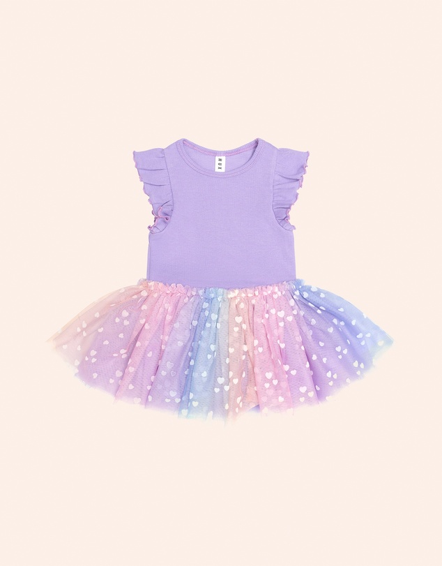 Huxbaby - Purple Short Sleeve Rib Dress - Babies-Teens