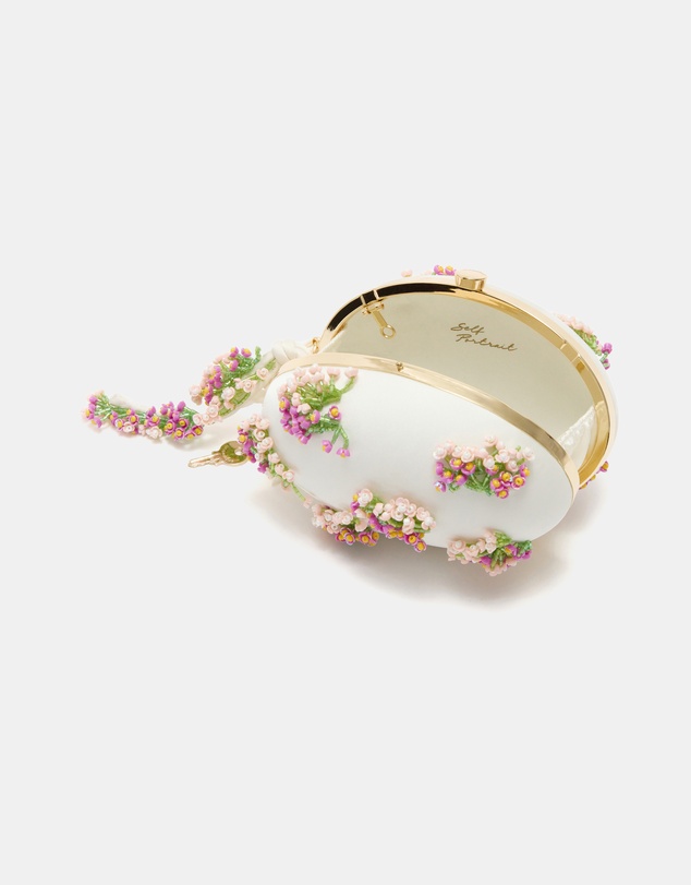 Self Portrait - Satin Floral Beaded Oval Clutch