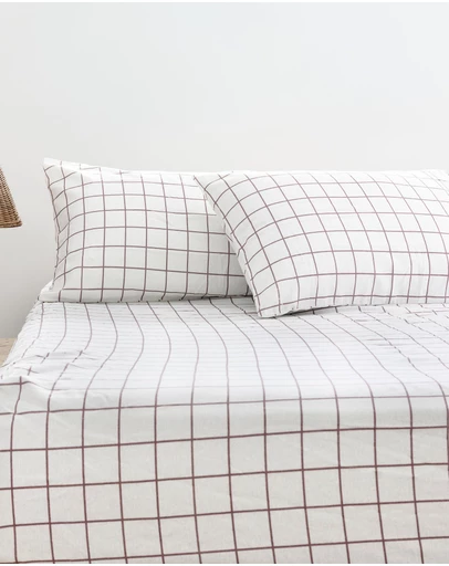 Bambury - Grid Boysenberry Flannelette Fitted Sheet Set