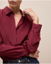 Trenery - Silk Concealed Placket Shirt in Red Mahogany