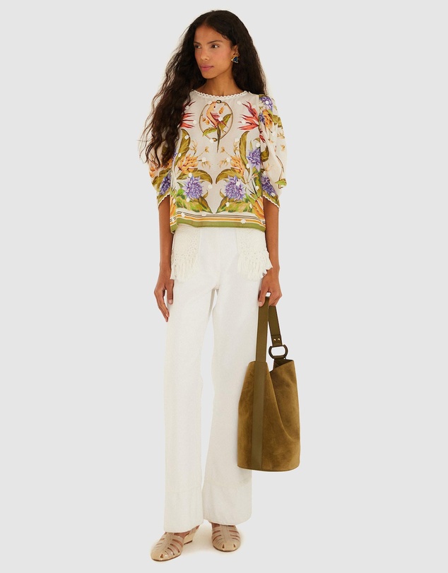 Farm Rio - Tropical Scarf Sand Green Blouse