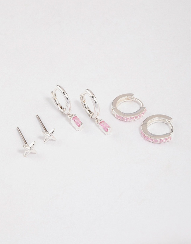 Lovisa - Silver Plated Brass Barbie Baguette Huggie Earrings 6-Pack