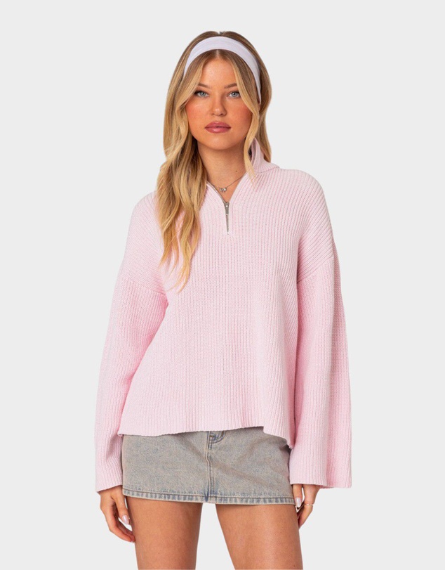 EDIKTED - Amour High Neck Oversized Zip Sweater