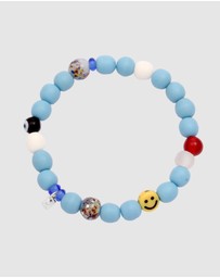 Kuzzoi - ICONIC EXCLUSIVE - Bracelet Male Smiling Face Light Blue Resin 925 Silver