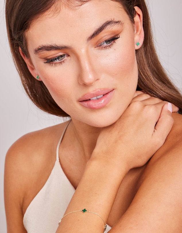 Zoe Olivia - 9K Gold Malachite Petal Stud Earrings