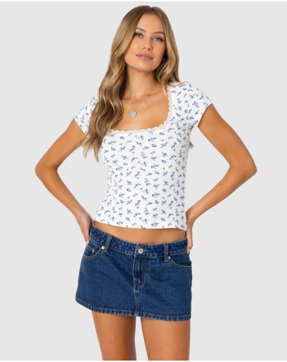 EDIKTED - Orly Floral Ribbed Top