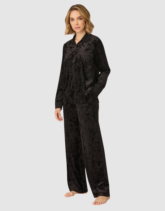 DKNY - Crushed Velour Button-Up Long Sleeve Long Pyjama Set