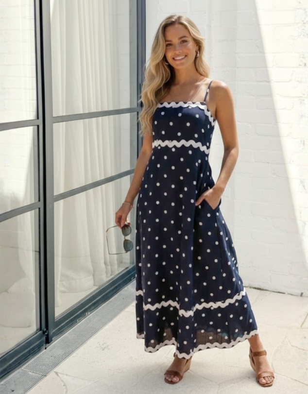 Esther & Co - Priah Dress - Navy Spot