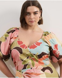 Atmos&Here Curvy - Kiki Puff Sleeve Cotton Poplin Midi Dress