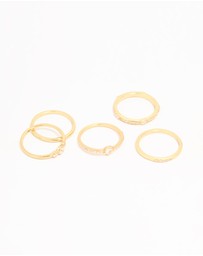 Lovisa - Gold Plated Cubic Zirconia Plain & Heart Stacking Rings 5-Pack