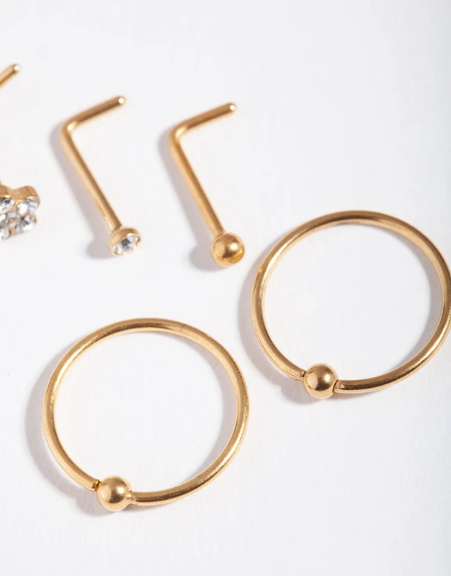 Lovisa - Gold Surgical Steel Flower & Bee Nose Stud 6-Pack