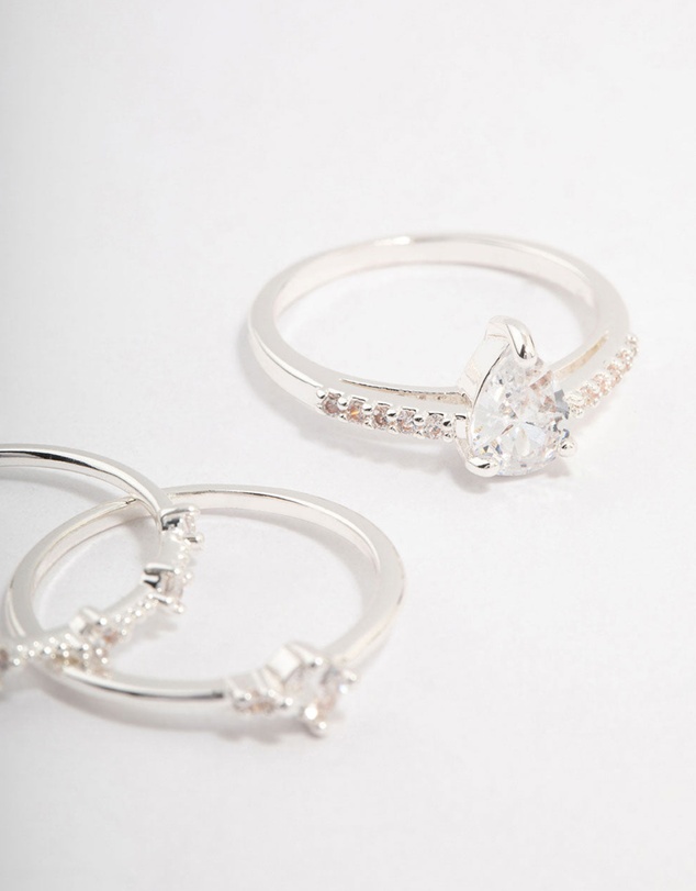 Lovisa - Silver Plated Elegant Stacking Ring 3-Pack
