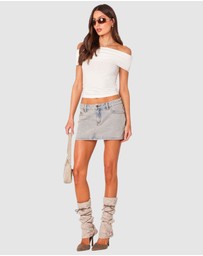 EDIKTED - Vintage Washed Denim Mini Skirt