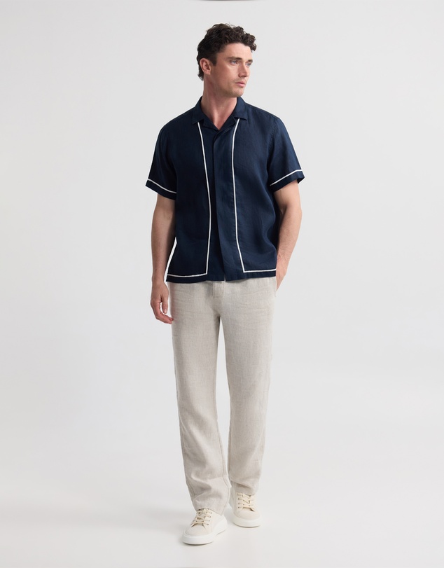 Oxford - Cooper Short Sleeve French Linen Piping Shirt
