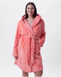 Bras N Things - Maxine Short Hooded Gown - Dark Coral