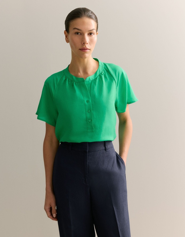 Trenery - Gather Detail Flutter Sleeve Blouse in Billiard Green