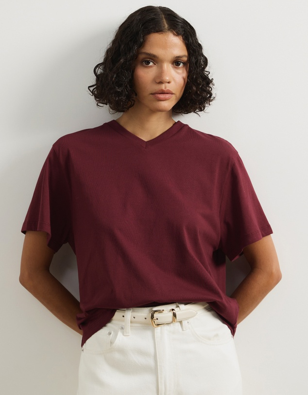 Atmos&Here - High V-Neck Organic Cotton Short Sleeve T-Shirt