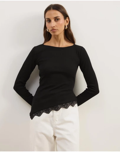 Atmos&Here - Sienna Lace Jersey Long Sleeve Top