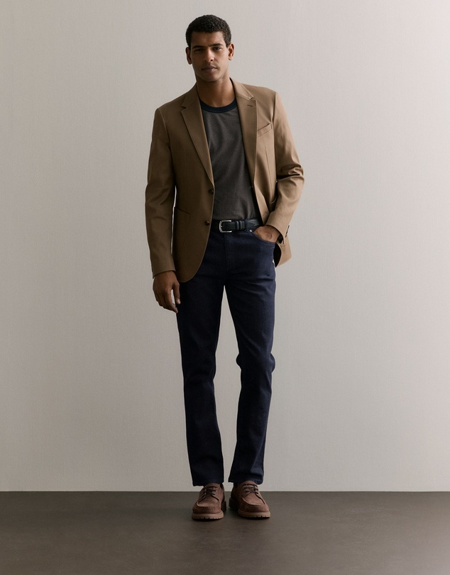 Trenery - Cotton Jacquard Contrast Collar T-shirt in Navy