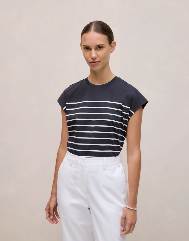 Trenery - Breton Stripe Cap Sleeve T-shirt in Night Sky