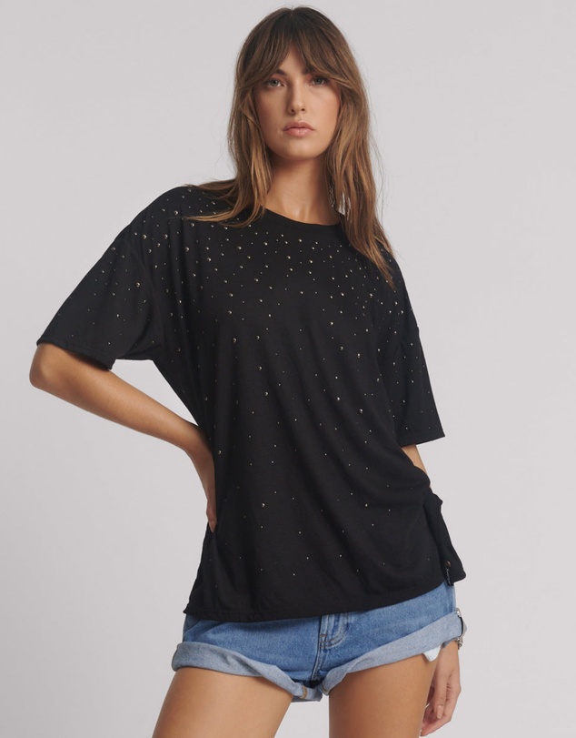 ONE TEASPOON - Studded Night Sky Linen Tee - Black