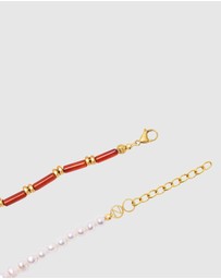 Nialaya Jewellery - Pearl Choker with Red Agate