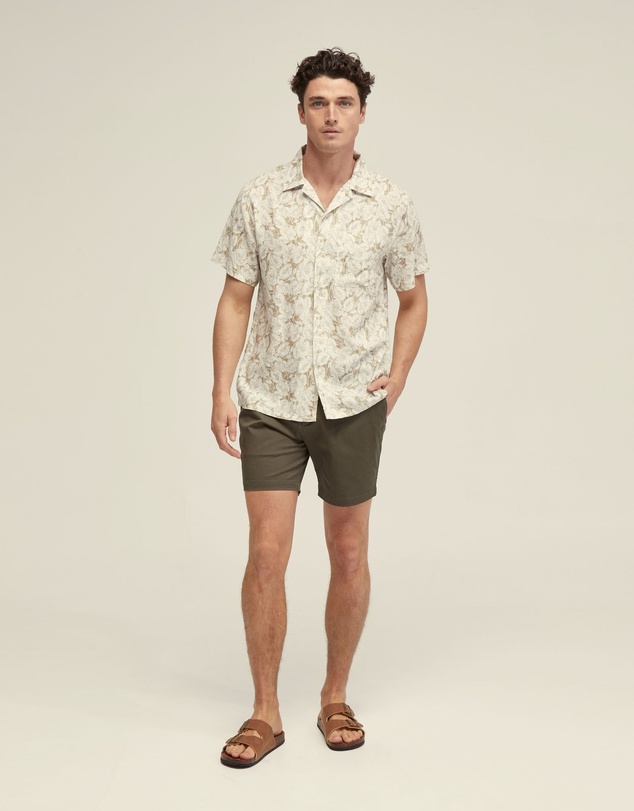 Oxford - Vinny Linen Blend Printed Short Sleeve Shirt