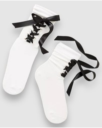 High Heel Jungle - Gifted Satin Ribbon Sock-White
