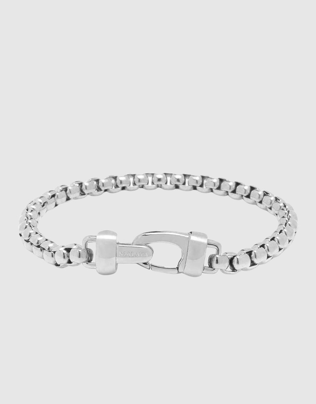 Nialaya Jewellery - Silver Box Chain Classic Bracelet