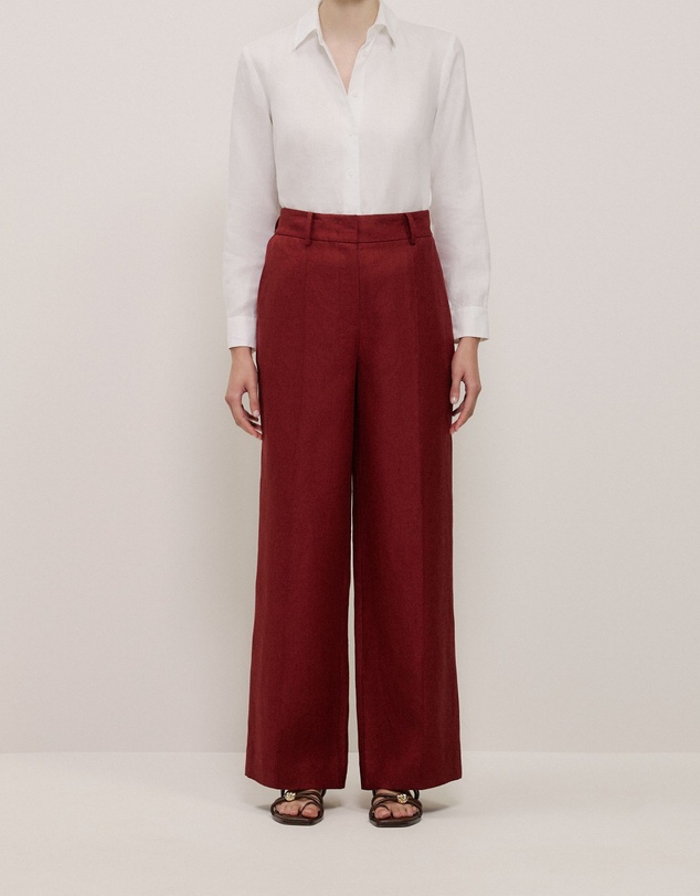 Trenery - Linen Twill Pintucked Wide Leg Pant in Russet