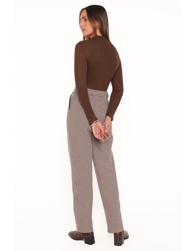 Petal & Pup - Jessie Straight Leg Trouser Pants - Brown Houndstooth