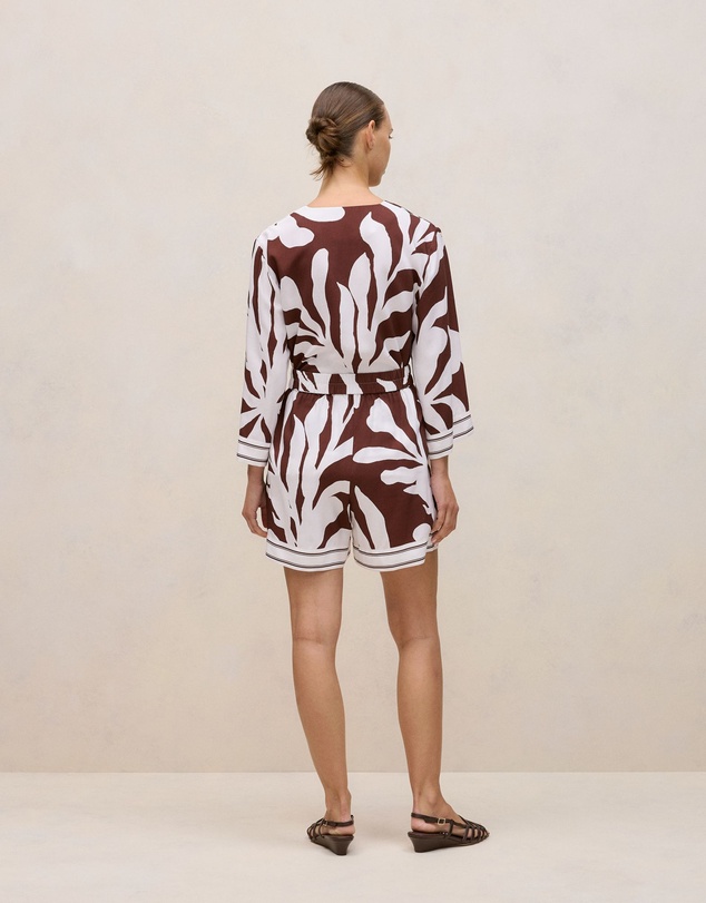 Trenery - Wakame Border Stripe Relaxed Short in Espresso