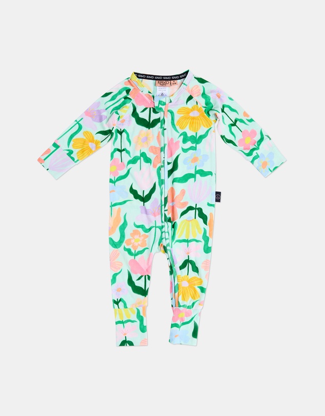 Kip&Co - Popping Flowers Organic LS Zip Romper - Babies
