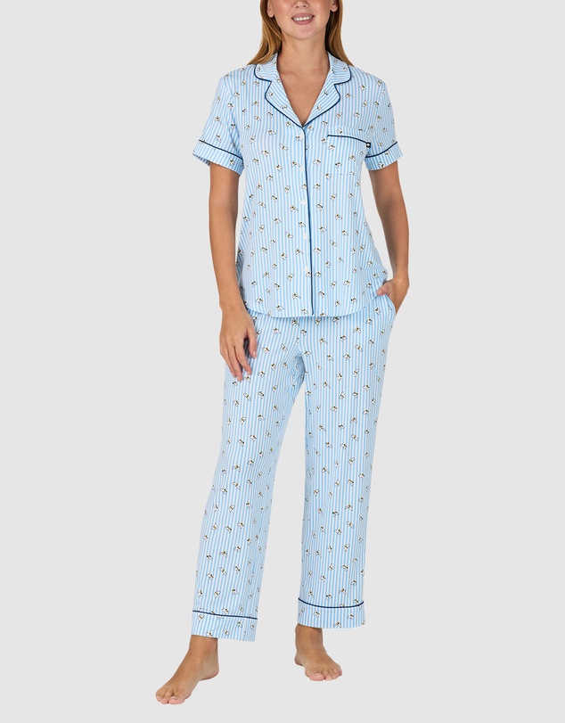 Kate Spade - Printed Modal Button Up Short Sleeve Long Pyjama Set