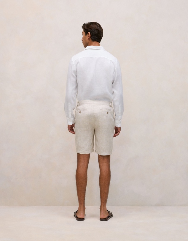 Trenery - Linen Glen Check Short in Stone