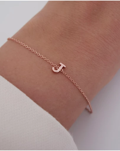 The Silver Collective - Petite A-Z Letter Bracelet Rose Gold - J