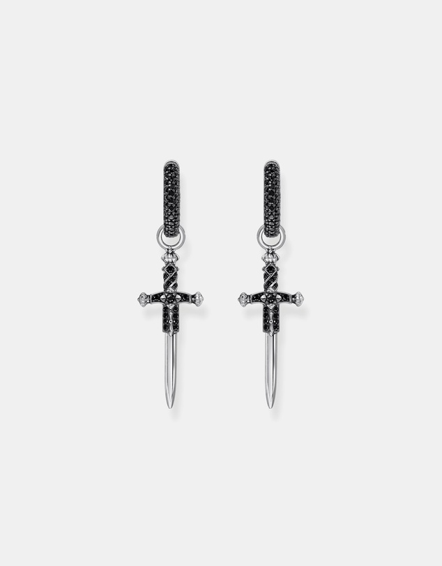 THOMAS SABO - Single hoop earring with sword & black stones
