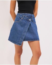 Calli - Wrap Denim Mini Skirt
