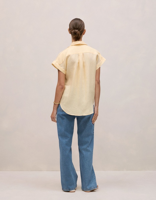 Trenery - Linen Cap Sleeve Shirt in Butter