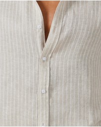Vacay Swimwear - Brown Stripe Linen Shirt