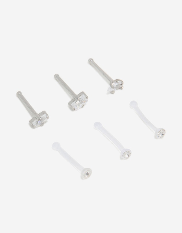 Lovisa - Surgical Steel Cubic Zirconia & Clear Nose Studs 6-Pack